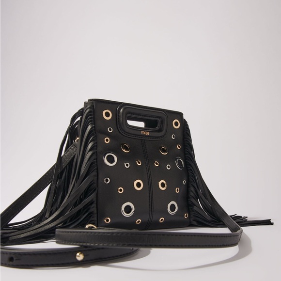 Maje Black Fringe Eyelet Bag - Picture 4 of 5